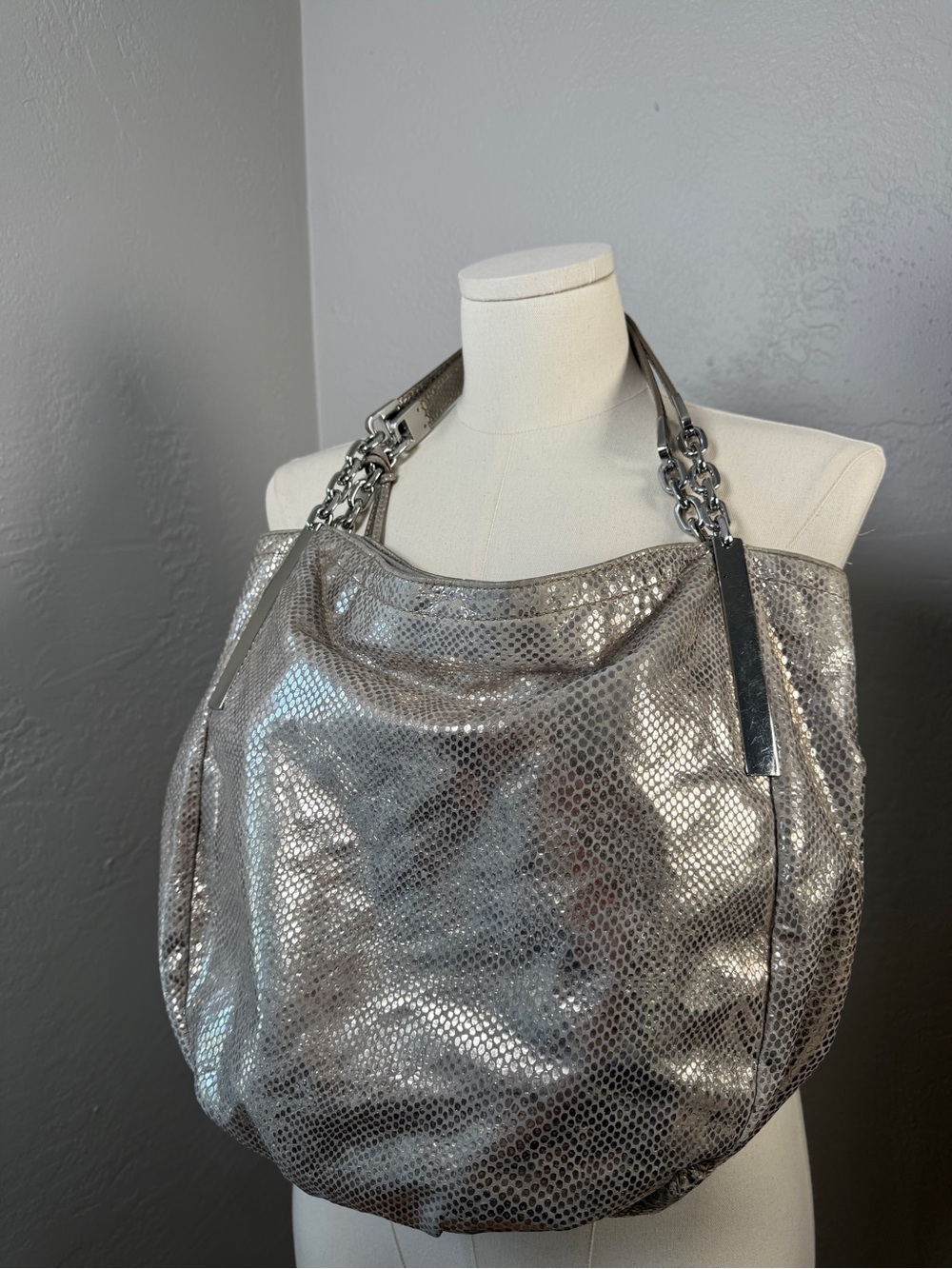 Michael Kors Metallic Silver Shoulder Hobo Bag - Picture 3 of 9